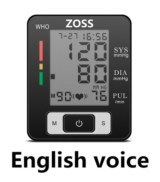 ZOSS  English or Russian Voice Cuff Wrist Sphygmomanometer Blood Presure Meter Monitor Heart Rate Pulse Portable Tonometer BP - faisal Brainx AC